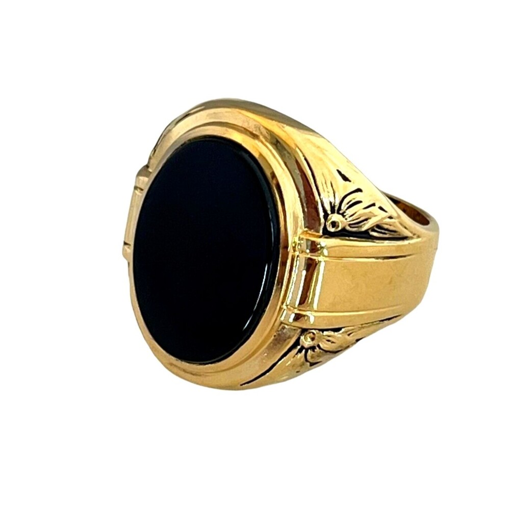 Vintage 1960s Black Onyx Ring Size 12 Clark & Coombs 18K Gold Plate - 14B